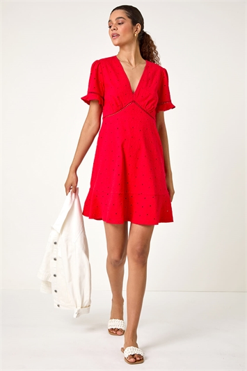 Embroidered Cotton Stretch Jersey Frill Dress