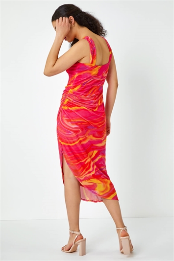 Swirl Print Ruched Asymmetric Stretch Dress 14415672