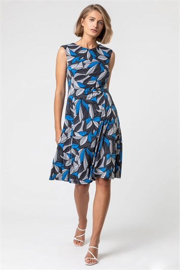 Textured Leaf Print Fit & Flare Dress 14226736