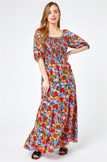 Petite Floral Shirred Maxi Dress 14234064