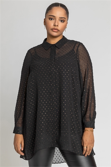 Curve Textured Spot Shimmer Blouse 10019913