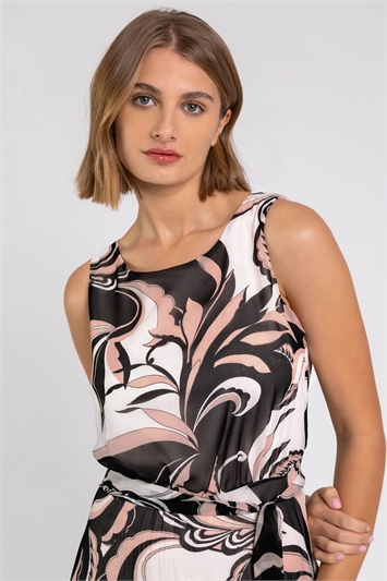 Abstract Print Pleated Chiffon Maxi Dress 14234106