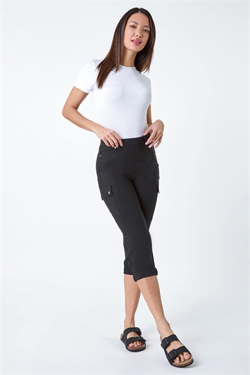Turn Up Stretch Cropped Cargo Trousers 18063208