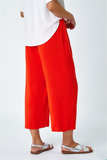 Petite Linen Mix Wide Cropped Trousers 18054464
