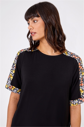 Floral Print Contrast Jeresey Top 19174408