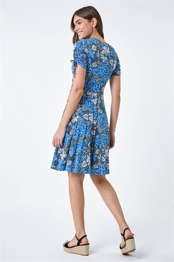Floral Gathered Tie Detail Stretch Dress 14528009