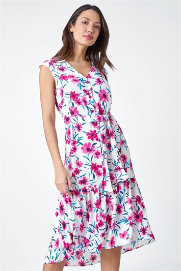 Sleeveless Floral Frill Hem Midi Dress 14398872