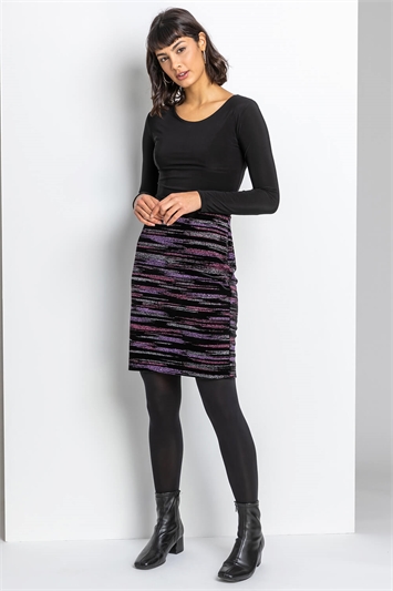 Glitter Stripe Velvet Pencil Skirt 17021172