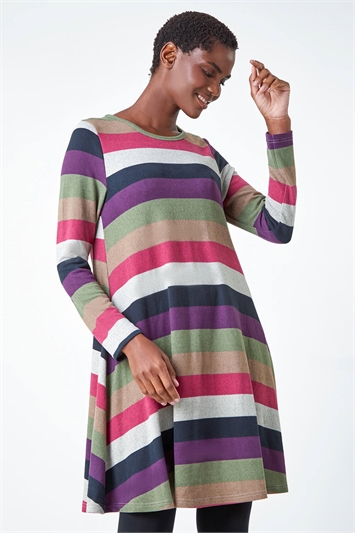 Stripe Print Swing Stretch Dress 14184772