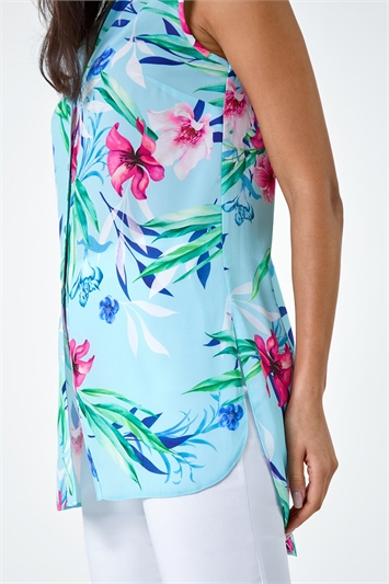 Tropical Floral Sleeveless Button Blouse 10126009
