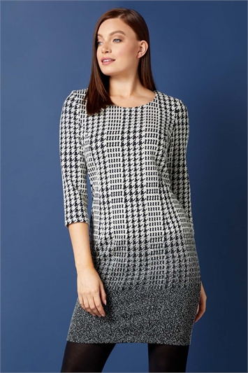 Dogtooth Check Ombre Textured Shift Dress 14037008