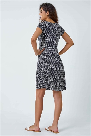 Textured Geometric Print Tea Dress 14480708