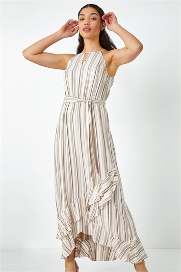 Stripe Print Frill Detail Maxi Dress 14215894