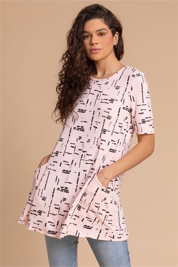 Abstract Pocket Stretch Swing Tunic Top