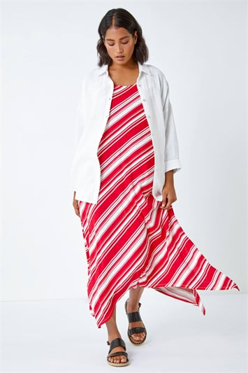 Stripe Print Smock Midi Stretch Dress 14509578
