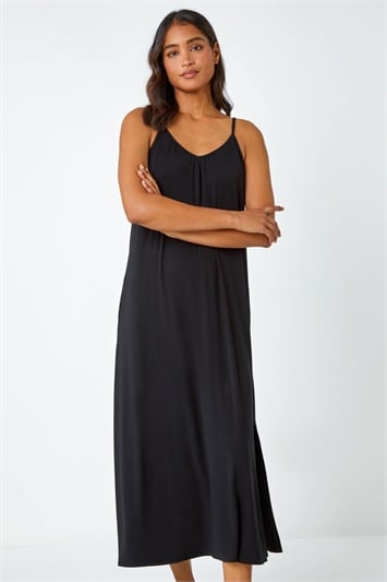 Plain Stretch Jersey Pocket Midi Dress 14429508