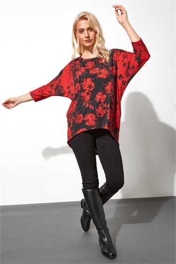 Contrast Floral Print Tunic Top 19081778
