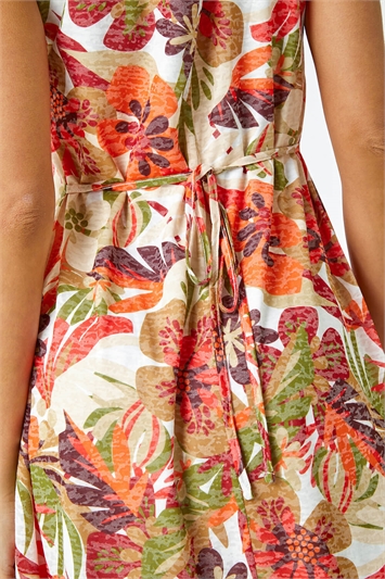Sleeveless Tropical Pleated Stretch Dress 14362178