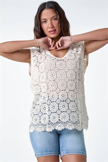 Cotton Crochet Stretch Knitted Vest 16111259
