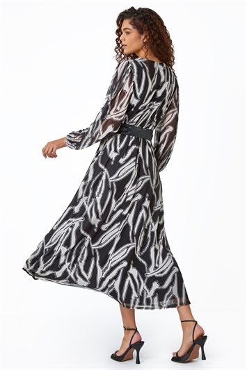 Abstract Print Belted Midi Stretch Dress 14457208