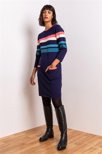 Contrast Stripe Print Jumper Dress 14154060