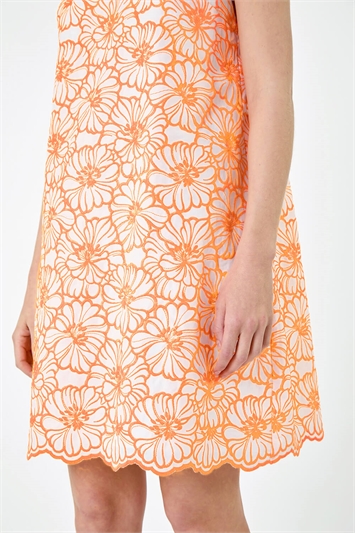 Floral Embroidered Cotton Shift Dress 14536864