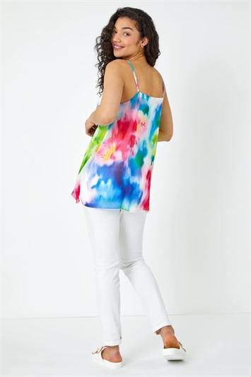 Abstract Print Double Layer V-Neck Cami Top 20135509