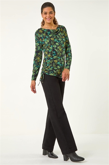Ruched Floral Cowl Neck Top 19324034