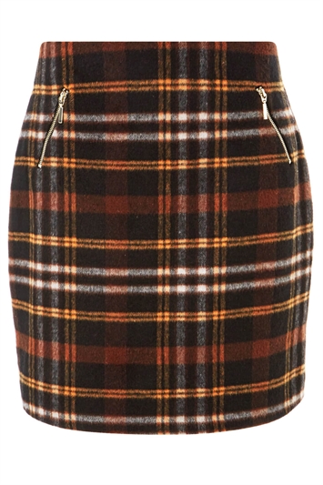 Checked Zip Detail Brushed Skirt 17007308