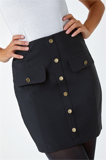 Ribbed Stretch Button Detail Skirt 17037408