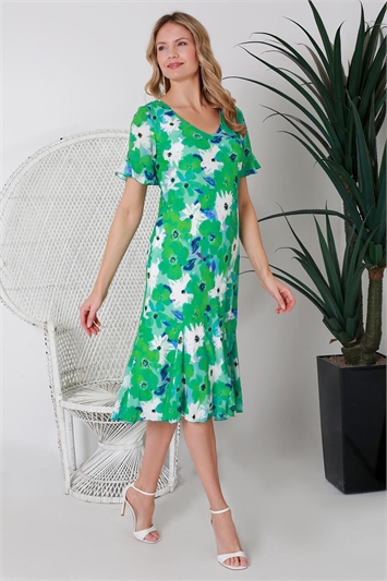 Julianna Floral Print Godet Dress g9224mnt