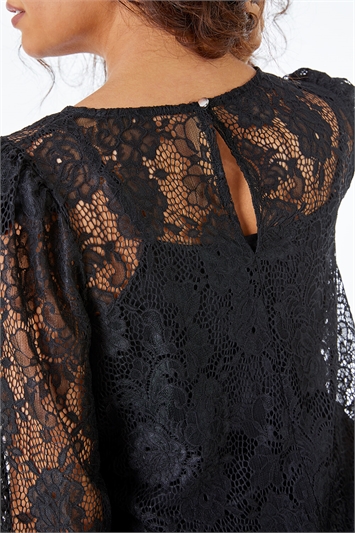 Petite Puff Sleeve Lace Top 19202908