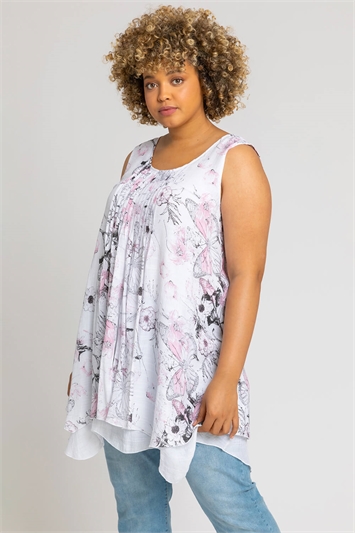 Curve Floral Print Layered Tunic Top 20056272