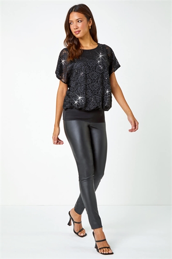 Sequin Lace Overlay Stretch Top 19271108