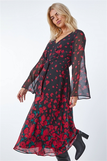 Rose Print Chiffon Midi Dress 14345178