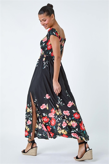 Floral Shirred Bardot Maxi Dress 14509108