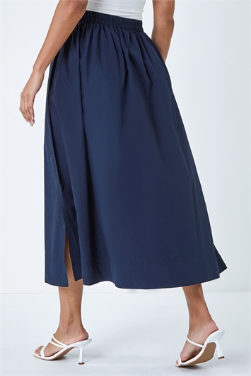 Elastic Waist Cotton Poplin A Line Pocket Skirt 17043960