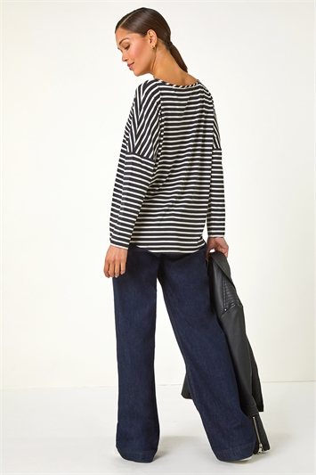 Relaxed Stripe Print Long Sleeve Stretch Top 19321008