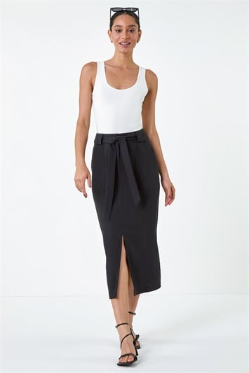 Belted A-Line Midi Skirt 17046108