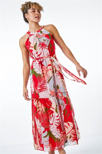 Petite Tropical Print Chiffon Tiered Dress 14278064