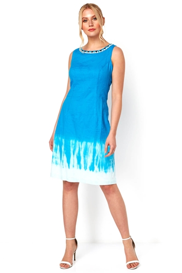Embroidered Tie Dye Cotton Shift Dress 14046792