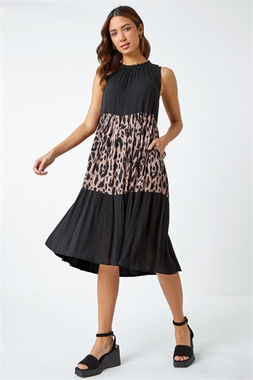 Leopard Print Panel Smock Dress 14264008
