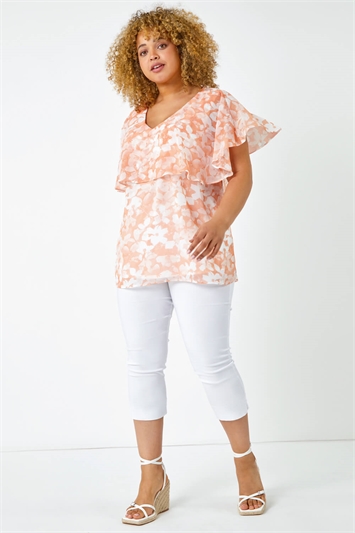 Curve Floral V-Neck Chiffon Overlay Top 20122322