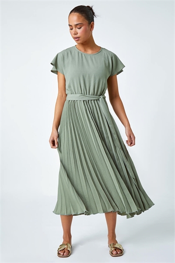 Petite Plain Pleated Skirt Midi Dress 14530340