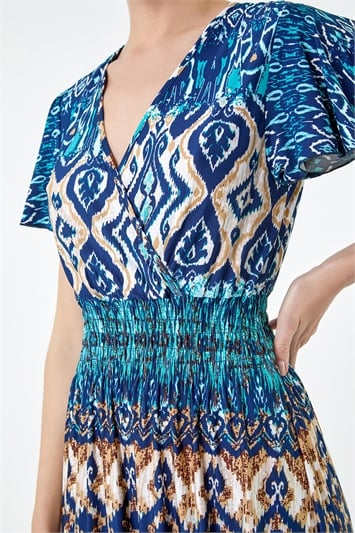 Aztec Print Shirred Stretch Maxi Dress 14544191