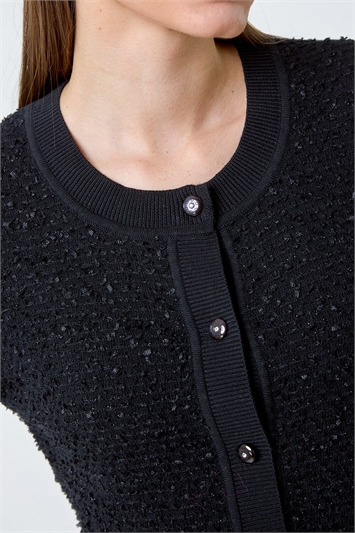Fringe Detail Sparkle Button Cotton Cardigan 16112508