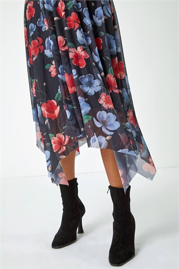 Floral Print Mesh Midi Stretch Dress 14445378