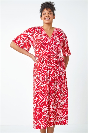 Curve Linear Print Midi Wrap Dress 14363878