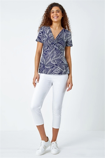 Abstract Twist Front  V-Neck  Stretch Top 19287560