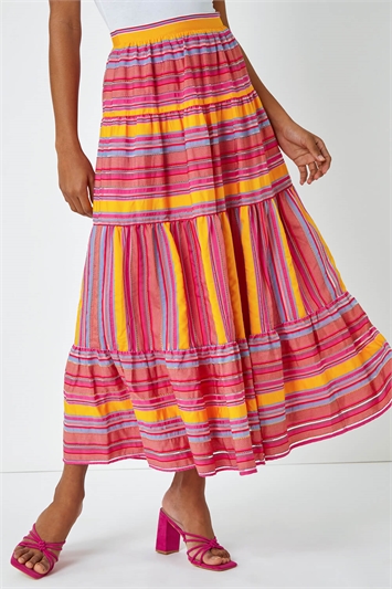 Tiered Striped Maxi Skirt 17030832
